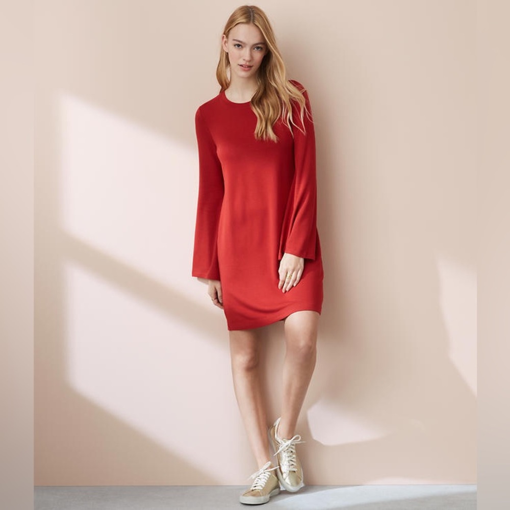 Lou & Grey Red Long-Sleeve Shift Dress Size Large